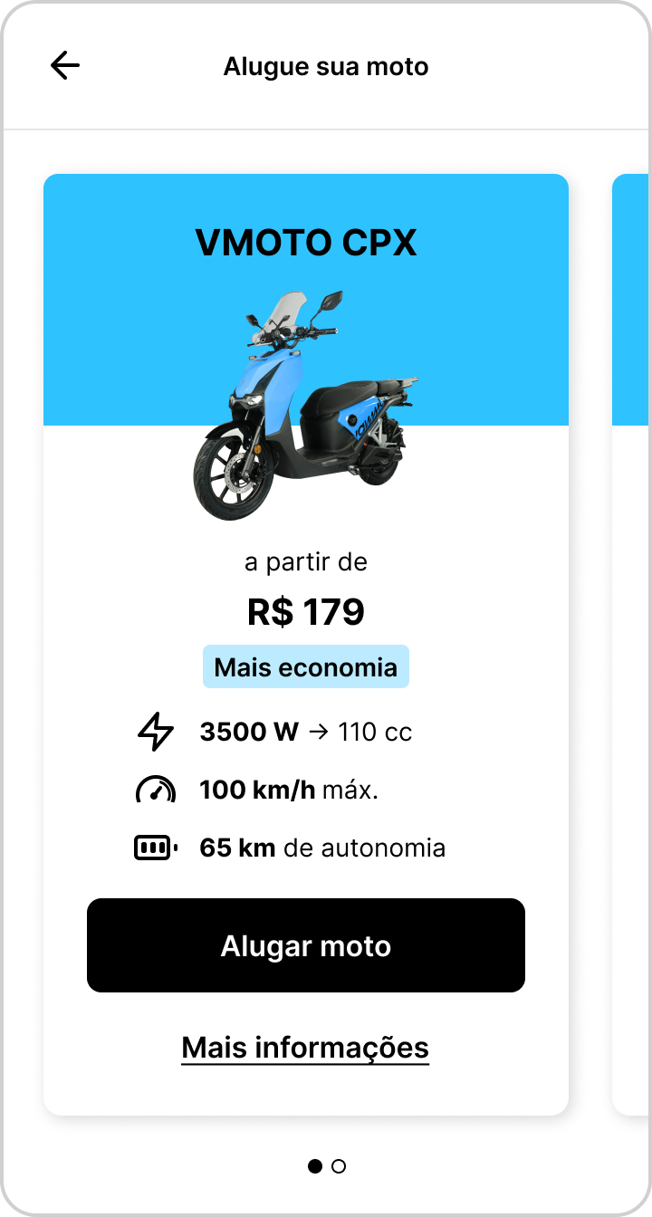 Onboarding autônomo — escolha da moto
