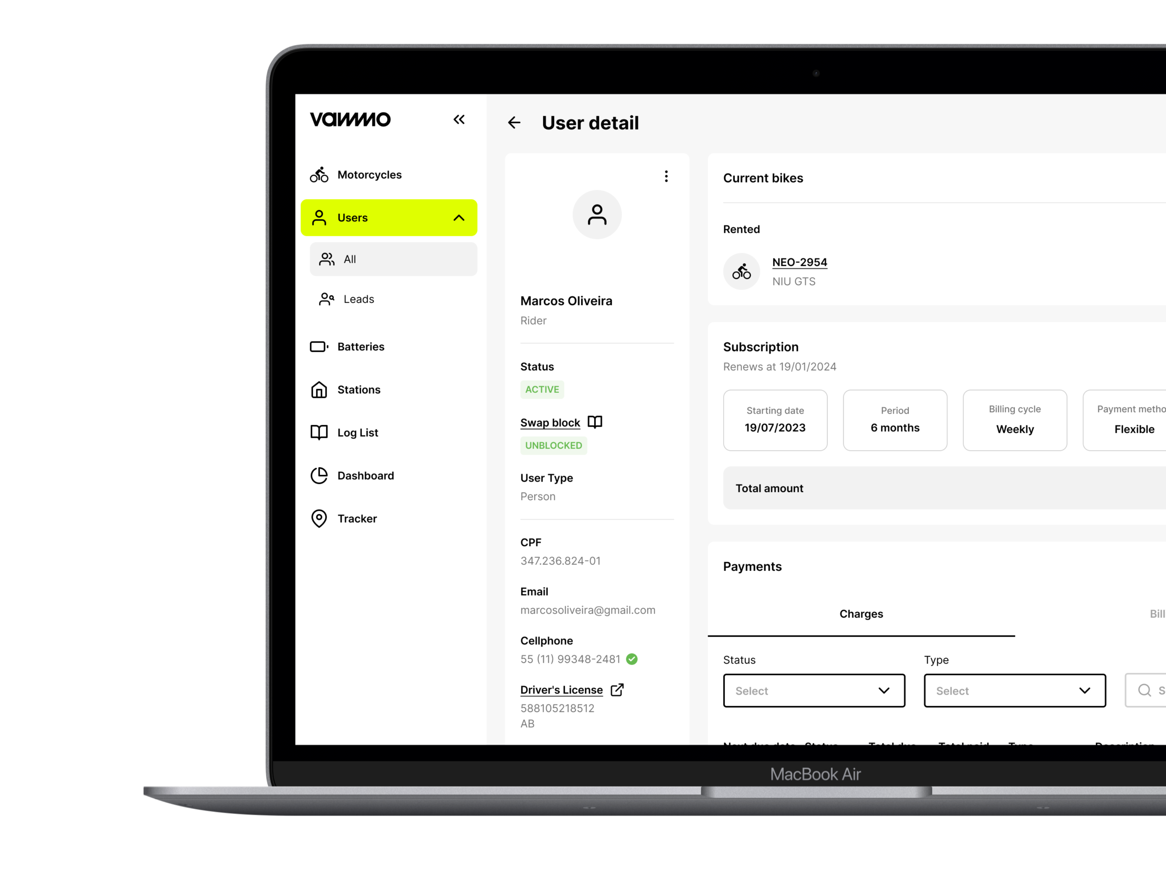 Backoffice Vammo — conteúdo confidencial